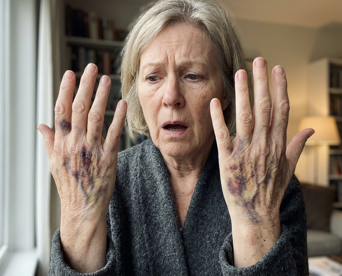 Paper thin translucent elderly skin showing depletion
